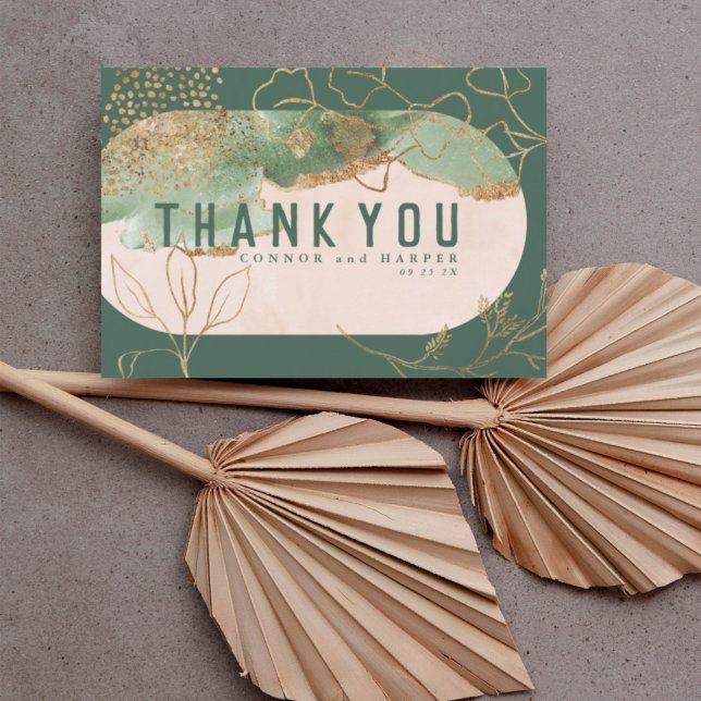 Double Arch Boho Abstract Emerald Water-colour Mod Thank You Card (Creator Uploaded)