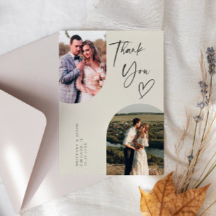 Double Arch Cream Wedding Photo Thank You Card