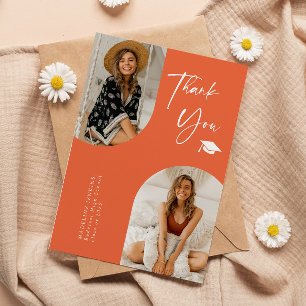 Double Arch Orange Graduation Photo Thank You  Card