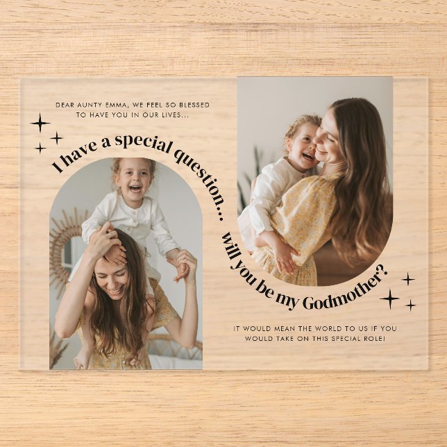Double Arch Photo Godmother Proposal Acrylic Invitations (Front)