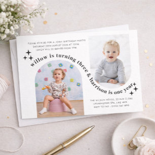 Double Arch Photo Joint Birthday Invitation