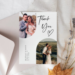 Double Arch White Wedding Photo Thank You Card