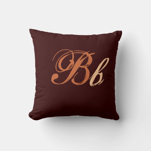 Double B Monogram in Brown and Beige I Throw Pillow (Front)