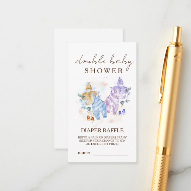  Double Baby Shower Cute Diaper Raffle Enclosure Card (Front/Back In Situ)