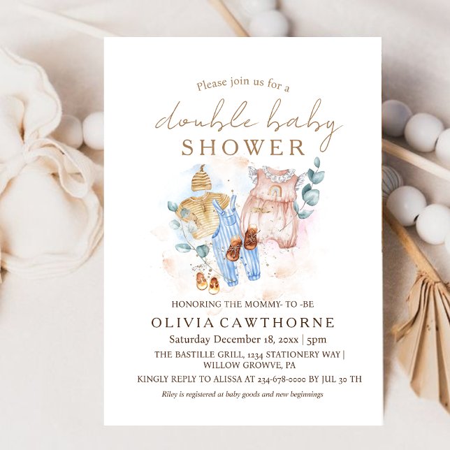  Double Baby Shower Cute Modern Baby Shower Invitation (Creator Uploaded)