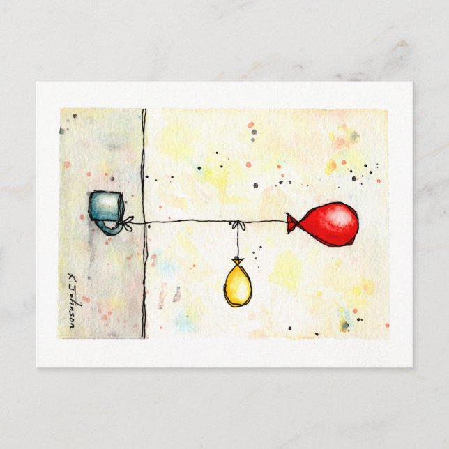 Double Balloon Watercolor Postcard (Front)