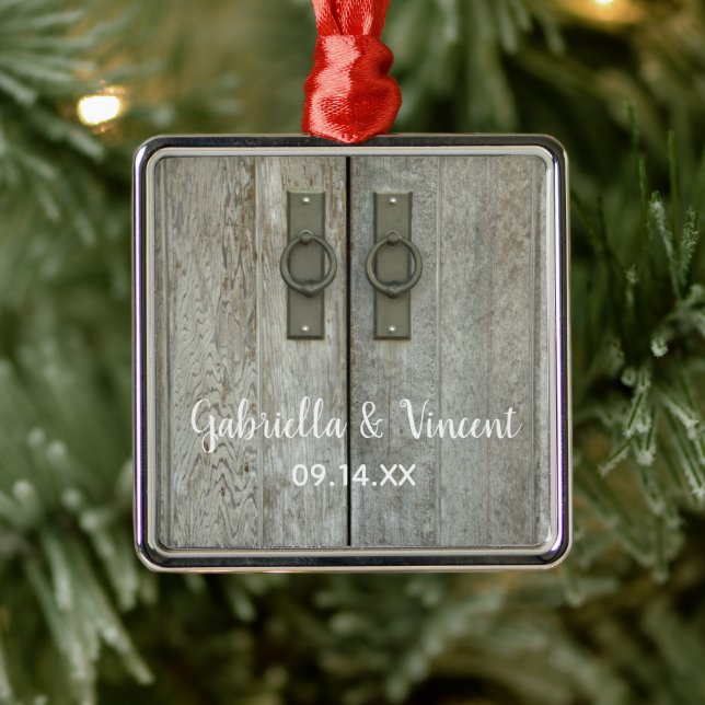 Double Barn Doors Country Wedding Metal Ornament (Tree)
