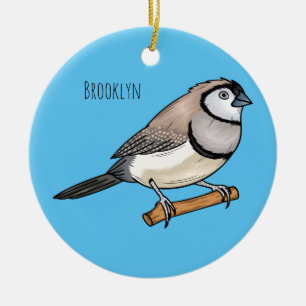 Double-barred finch bird cartoon illustration ceramic ornament