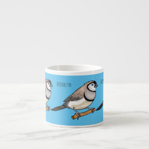 Double-barred finch bird cartoon illustration espresso cup