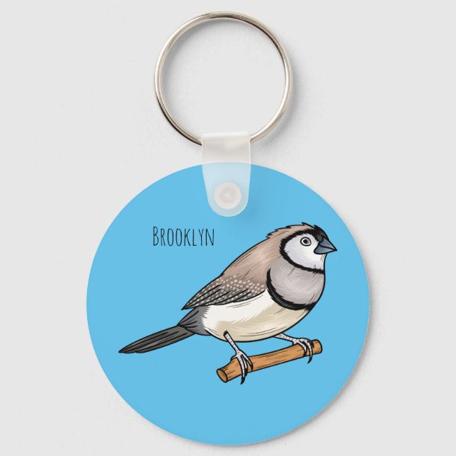Double-barred finch bird cartoon illustration keychain (Front)