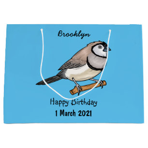 Double-barred finch bird cartoon illustration large gift bag