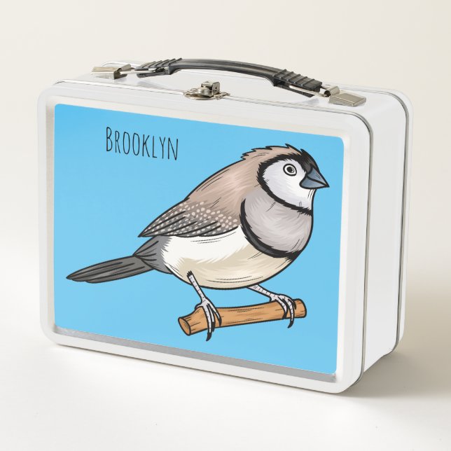 Double-barred finch bird cartoon illustration  metal lunch box (Front)