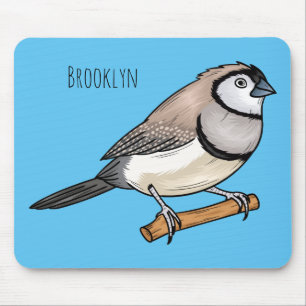 Double-barred finch bird cartoon illustration mouse pad