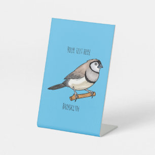 Double-barred finch bird cartoon illustration pedestal sign