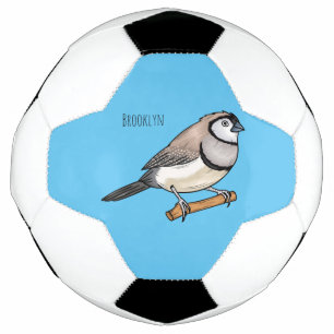 Double-barred finch bird cartoon illustration soccer ball