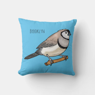 Double-barred finch bird cartoon illustration throw pillow