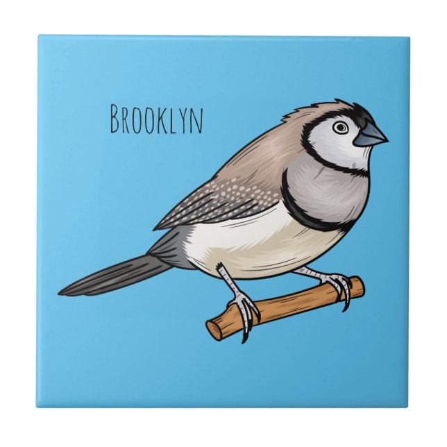 Double-barred finch bird cartoon illustration tile (Front)