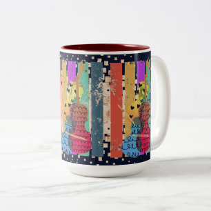 Double Bass And Music Notes Two-Tone Coffee Mug