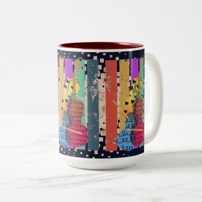 Double Bass And Music Notes Two-Tone Coffee Mug (Front Right)