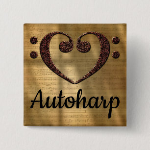 Double Bass Clef Heart Autoharp 2 Inch Square Button