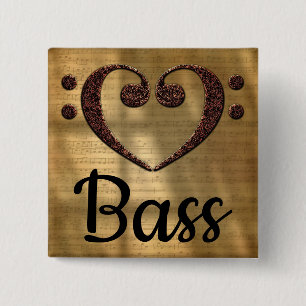 Double Bass Clef Heart Bass 2 Inch Square Button
