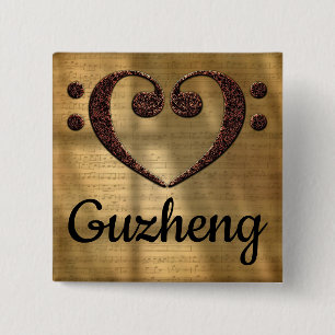Double Bass Clef Heart Guzheng 2 Inch Square Button