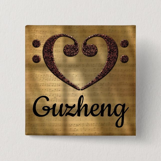 Double Bass Clef Heart Guzheng 2 Inch Square Button (Front)
