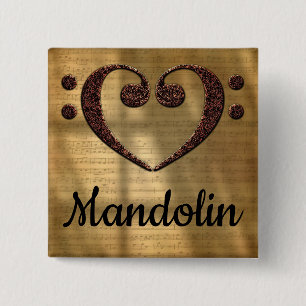 Double Bass Clef Heart Mandolin 2 Inch Square Button