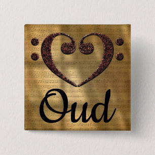 Double Bass Clef Heart Oud 2 Inch Square Button