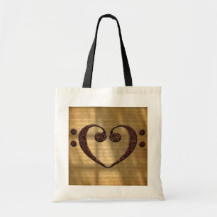 Double Bass Clef Heart Over Sheet Music Tote Bag