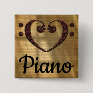Double Bass Clef Heart Piano 2 Inch Square Button