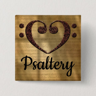 Double Bass Clef Heart Psaltery 2 Inch Square Button