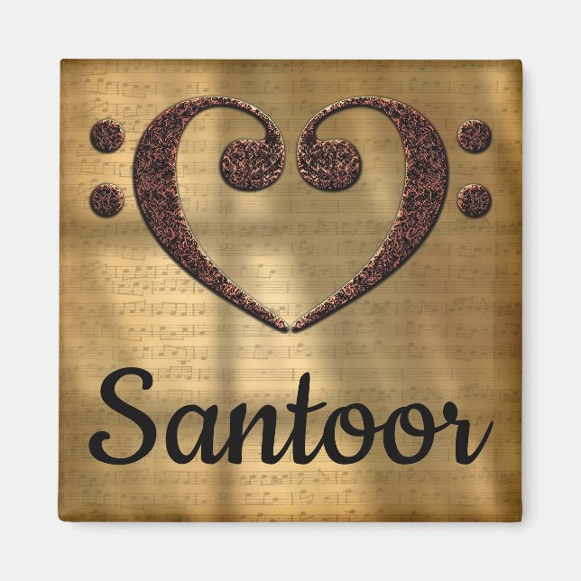 Double Bass Clef Heart Santoor Magnet (Front)
