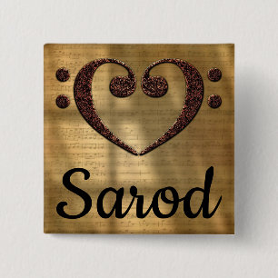 Double Bass Clef Heart Sarod 2 Inch Square Button