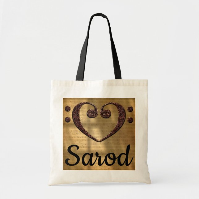 Double Bass Clef Heart Sarod Tote Bag (Front)