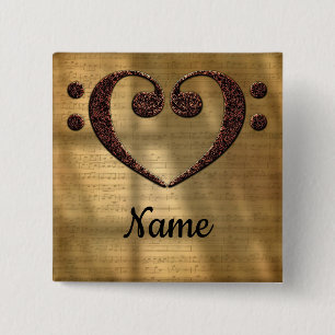 Double Bass Clef Heart Sheet Music Customized 2 Inch Square Button