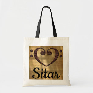 Double Bass Clef Heart Sitar Tote Bag