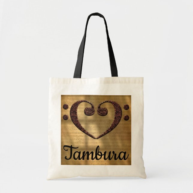 Double Bass Clef Heart Tambura Tote Bag (Front)