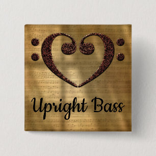 Double Bass Clef Heart Upright Bass 2 Inch Square Button