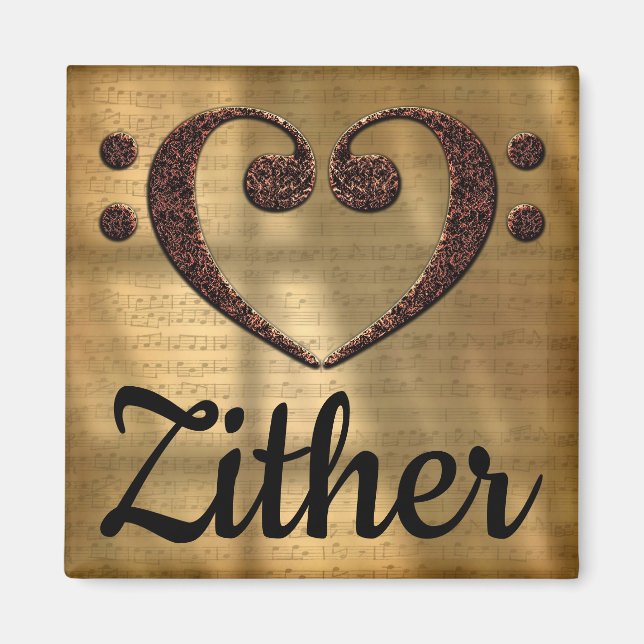 Double Bass Clef Heart Zither Magnet (Front)