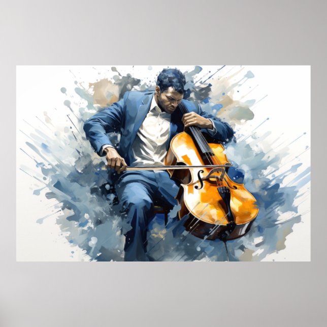 Double Bass Player Music Painting Abstract Art  Poster (Front)
