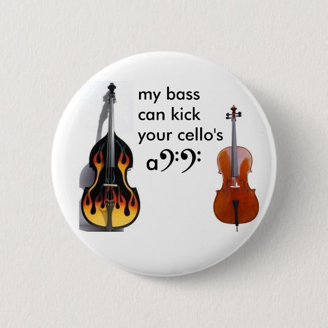Double bass vs. cello 2 inch round button (Front)
