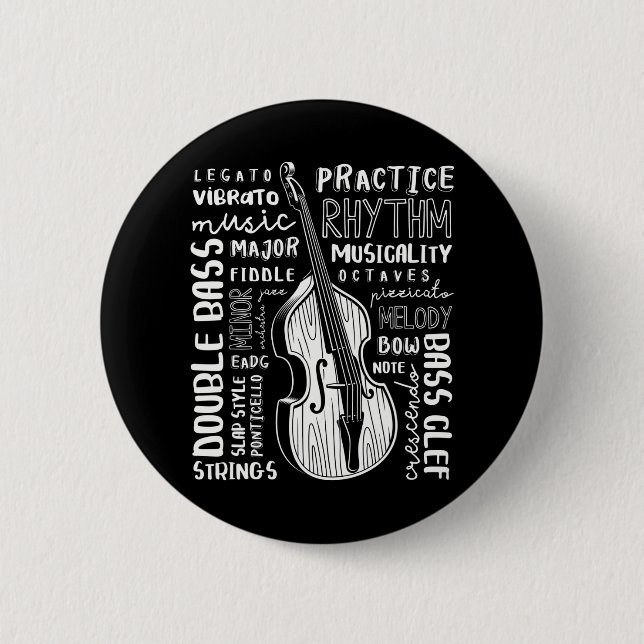 Double Bass Word Cloud Upright Bass Art Music 2 Inch Round Button (Front)