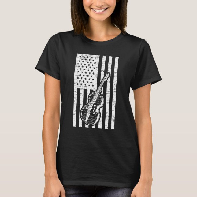 Double Bassist US Flag Double Bass Instrument T-Shirt (Front)