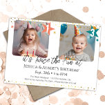 Double Birthday Kids Photo Invitation<br><div class="desc">Gold Confetti Two Photo Kids Double Birthday Party template design. Adjustable for any age birthday party invitations. Digital Download printable invite sibling,  twins,  joint birthday,  double Birthday,  cousins,  friends 
Filler photos made with AI. Not actual people.</div>