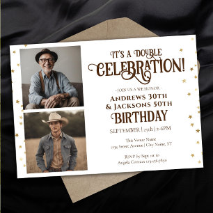 Double Birthday Party Star Confetti Photo Invitation