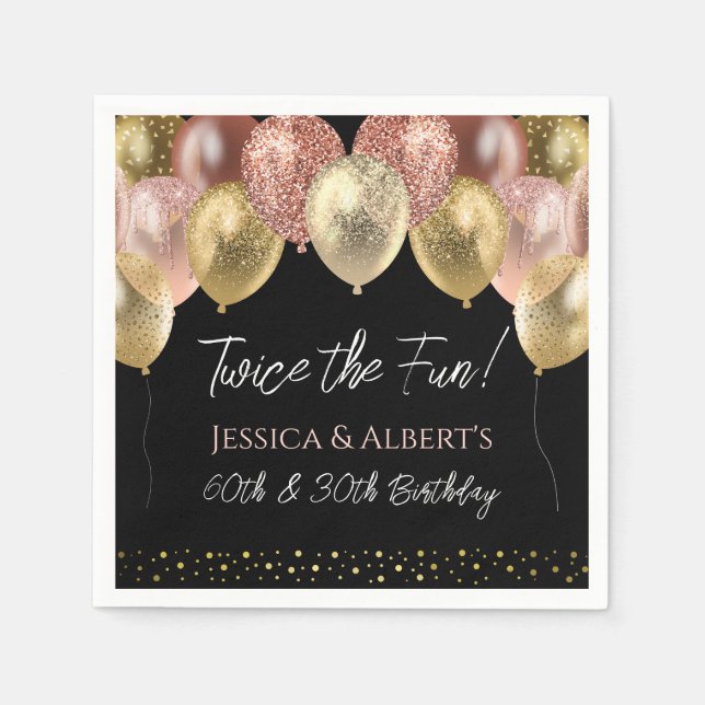 Double Birthday Pink Gold Balloons Paper Napkin (Front)