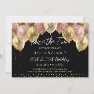 Double Birthday Rose Gold and Gold Balloons Invitation