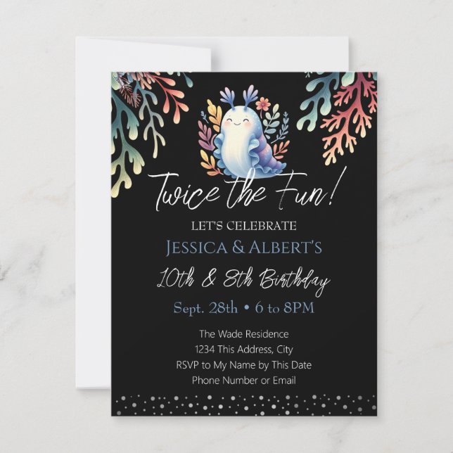 Double Birthday Summer Sea Snail Kids Invitation (Front)