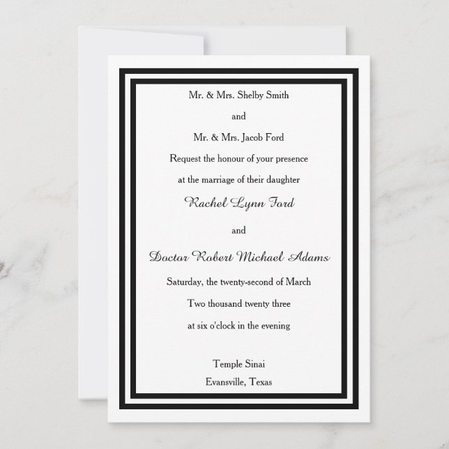 Double Black Trim - 5x7 Wedding Invitation (Front)